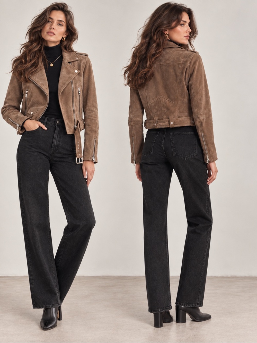Blank NYC Taupe Brown Leather Suede Moto Jacket Bikercore Cropped Zip Buckle XS